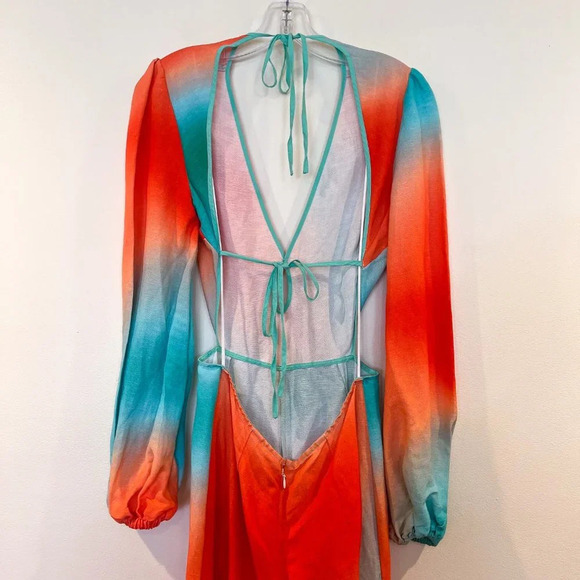 The Wolf Gang Martina Linen Blend Ombre Open Cutout Back Straight Leg Jumpsuit M - Picture 11 of 15